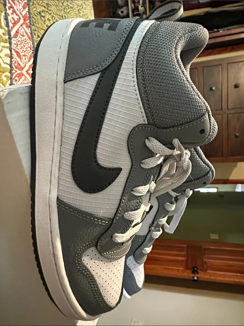 Nike Kids Gray and White High-Top Sneakers with Blue Tongue Detail